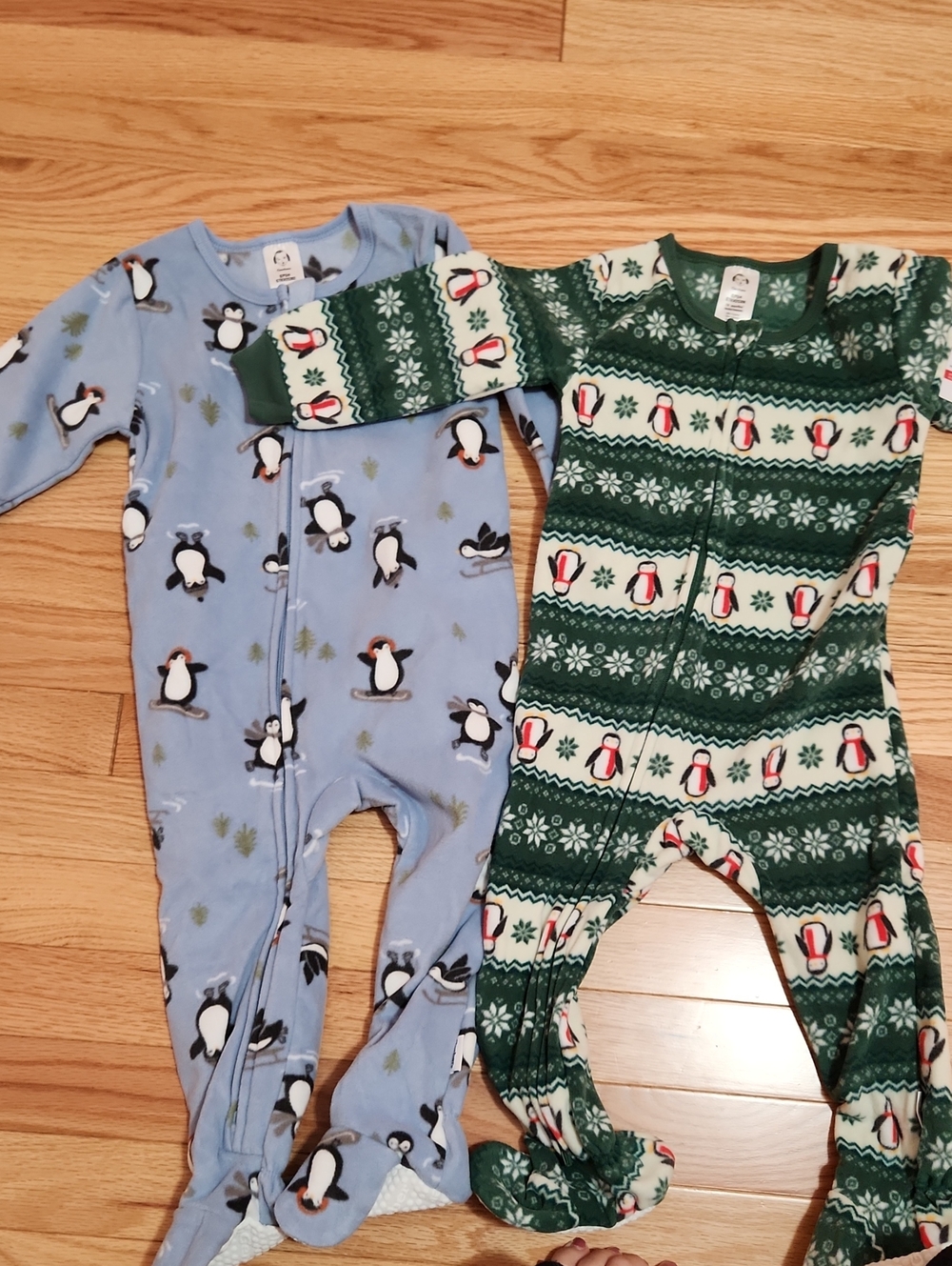 Gerber 18m Penguin Print One-Piece Fleece Zipper Pajama - Blue & Green